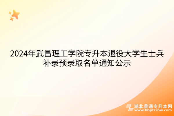 2024年武昌理工学院专升本退役大学生士兵补录预录取名单通知公示